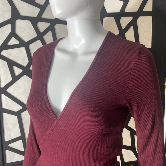 American Apparel Deep Red Wrap Blouse - Picture 3 of 5